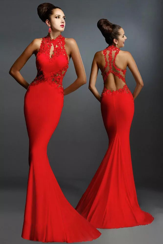 Платья рыбкой фото Красное вечернее платье в пол со шлейфом арт. 19152 интернет-магазин VitoRicci