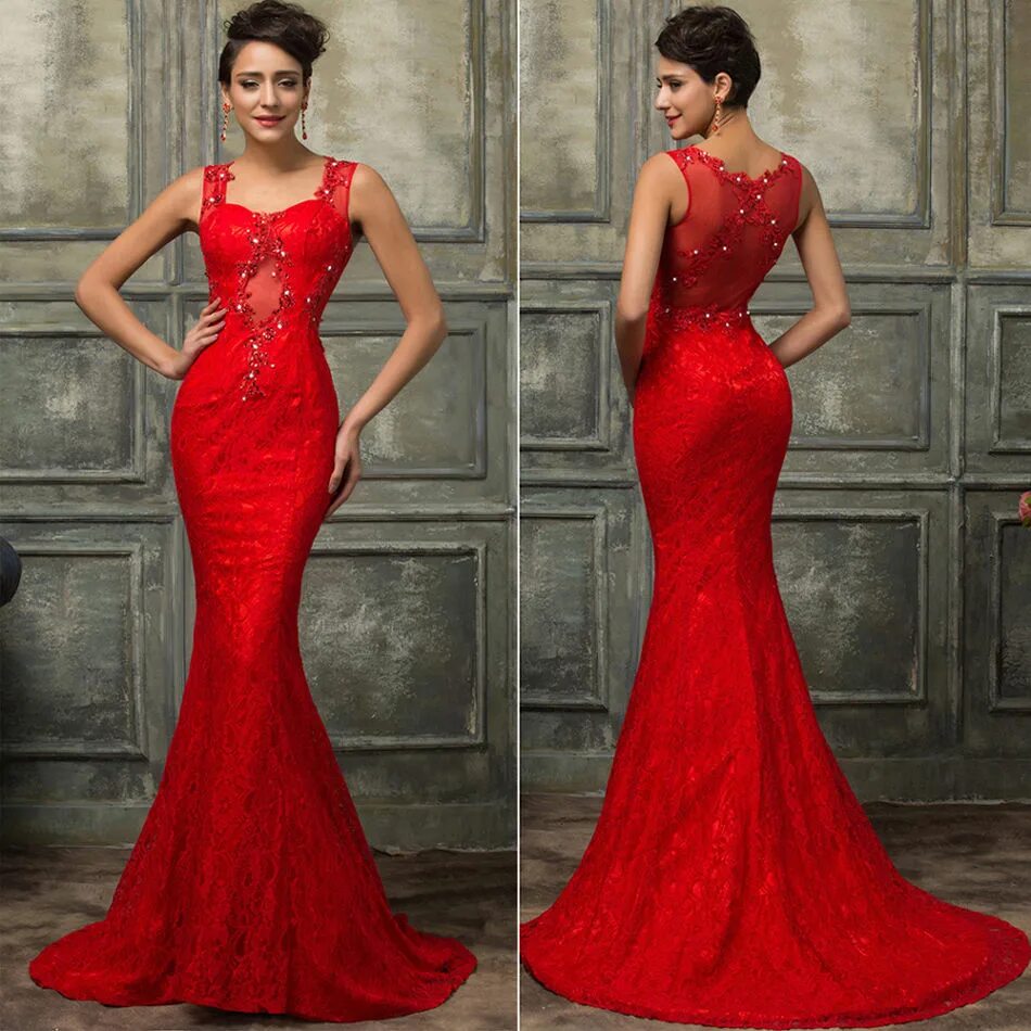 Платья рыбкой фото Long Lace Bridesmaid Prom Party Dress Formal Evening Ball Gown Cocktail Wedding 