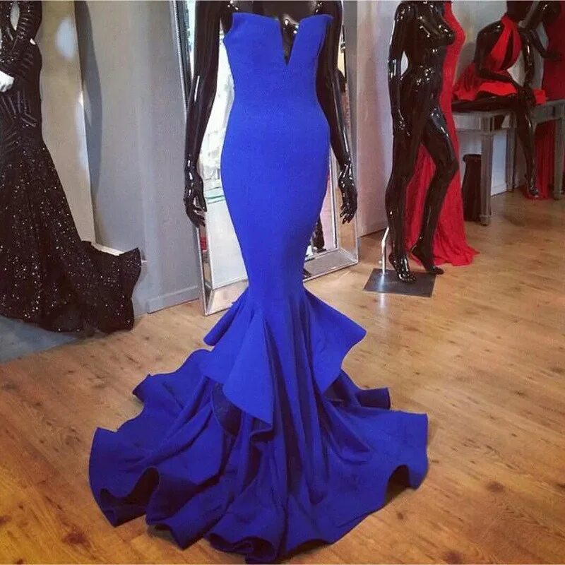 Платья рыбкой фото Royal Blue Mermaid Floor Length Prom Gown Sexy Strapless Evening Dress for Weddi