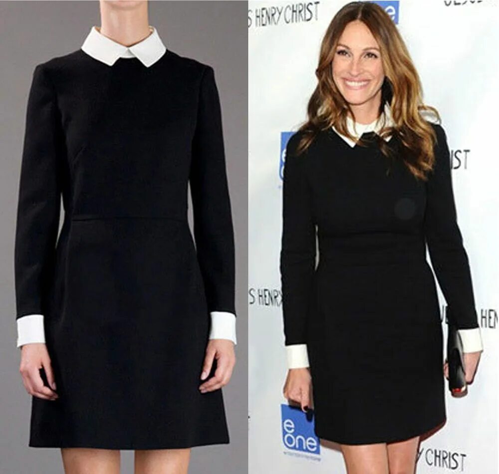 Платья с белым воротником фото Womens Black Block Shift White Collar Cuff Fit Long Sleeve Peter Pan Mini Dress 