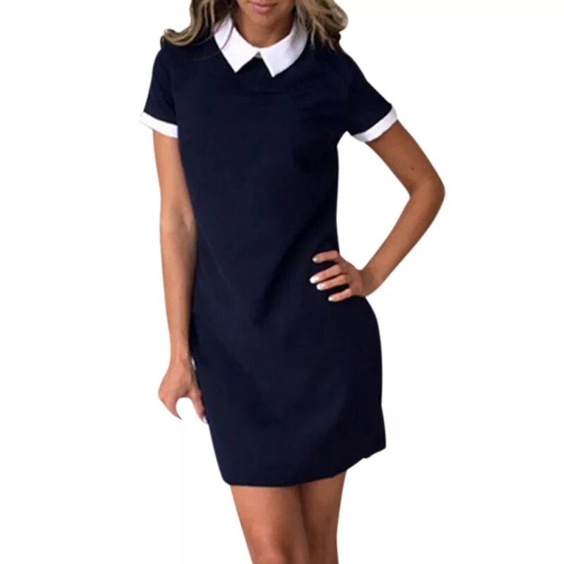Платья с белым воротником фото Купить Новое летнее Повседневное платье Vestidos, однотонное платье с короткими 