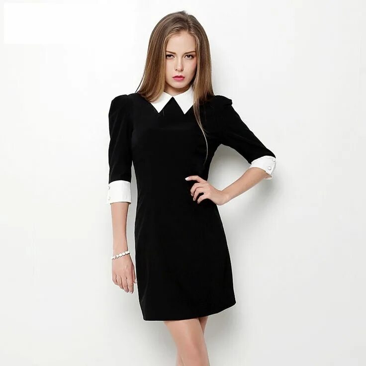Платья с белым воротником фото Короткие черные платья с белым воротником, новые коллекции на Wikimax.ru Новинки