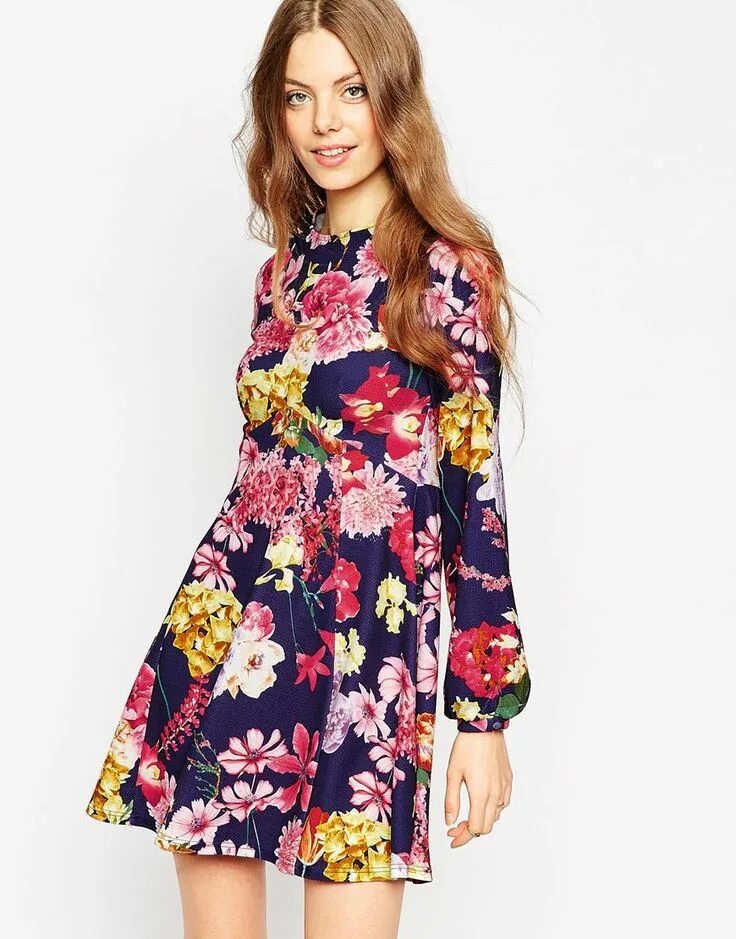 Платья с принтом фото ASOS Textured Floral Print Skater Dress