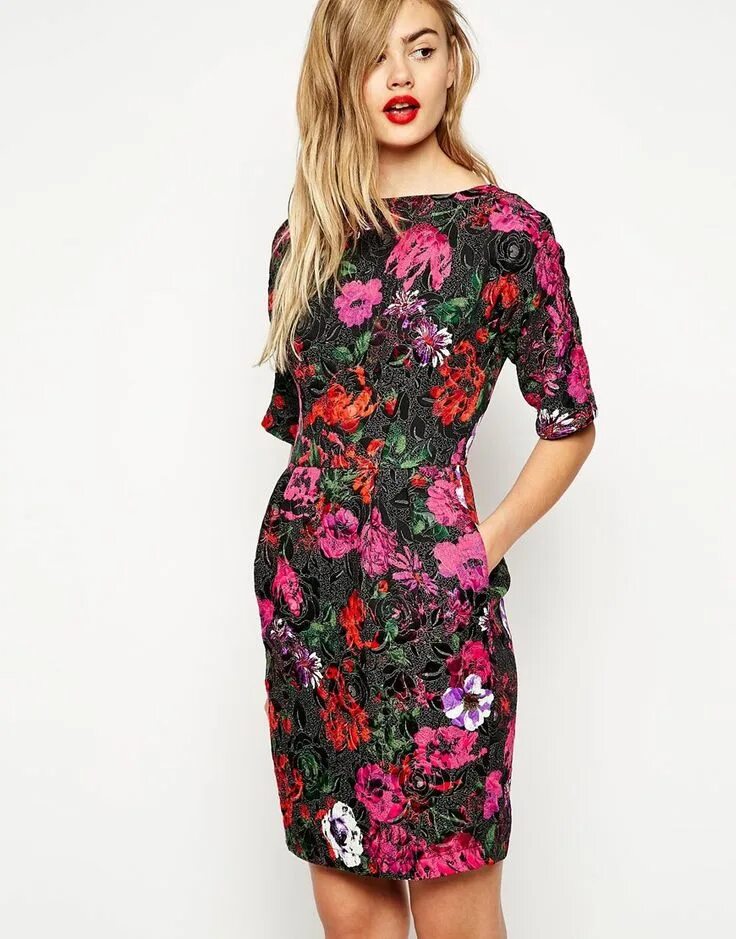 Платья с принтом фото ASOS Mini Wiggle Dress in Bright Floral Jacquard ASOS Maxi dress prom, Wiggle dr