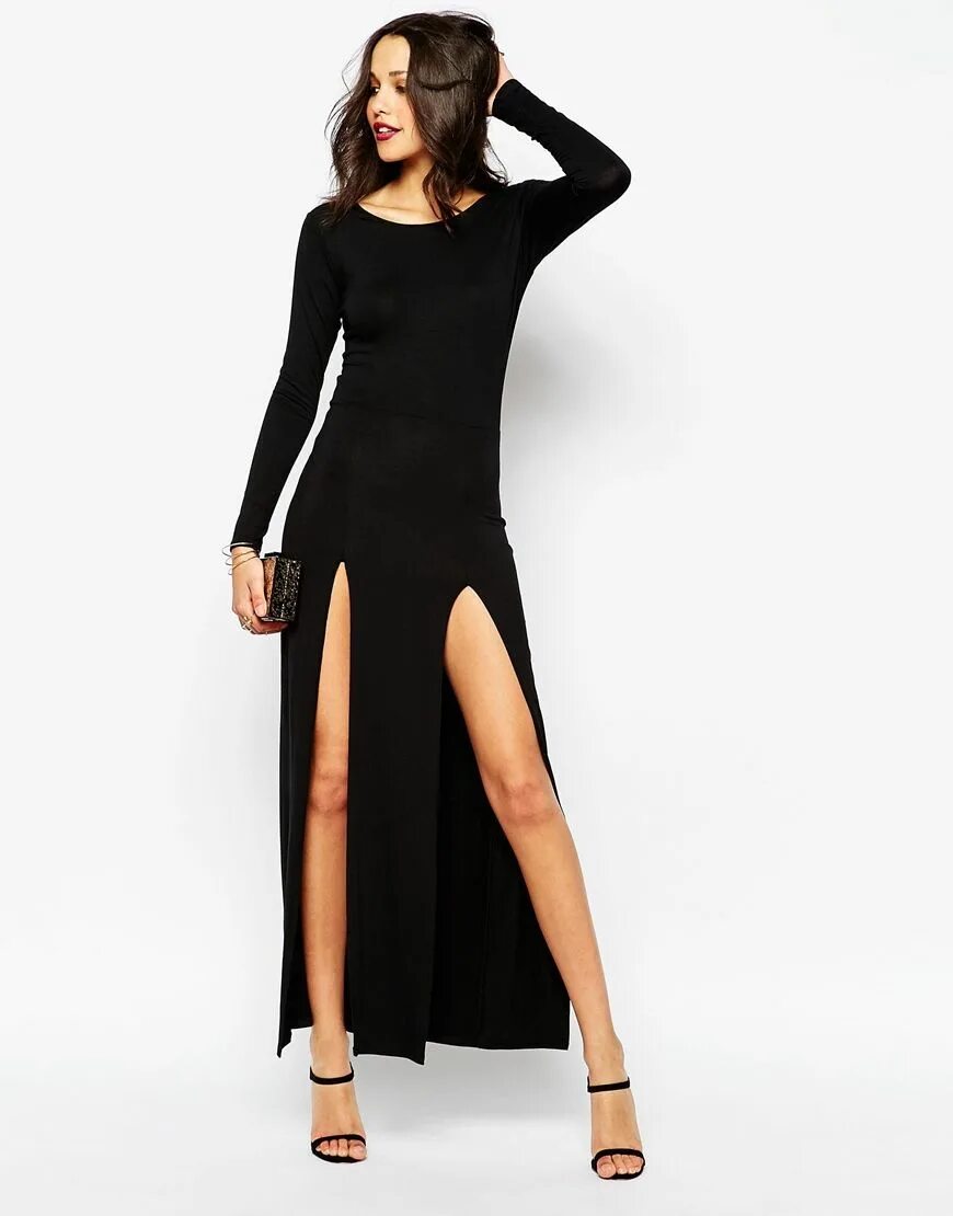 Платья с разрезами фото Boohoo Long Sleeve Double Split Maxi Dress at asos.com Maxi dress, Split maxi dr