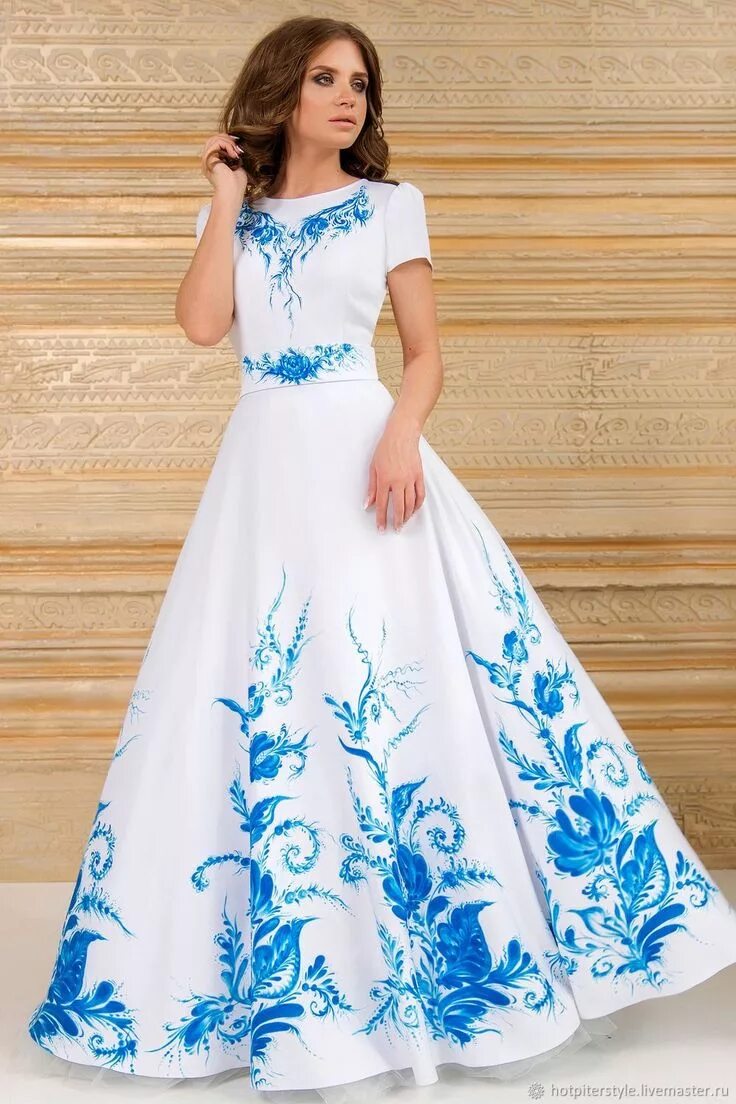 Платья с узорами фото "Гжель" - Dress in Russian Style. Платье в Русском стиле в интернет-магазине на 