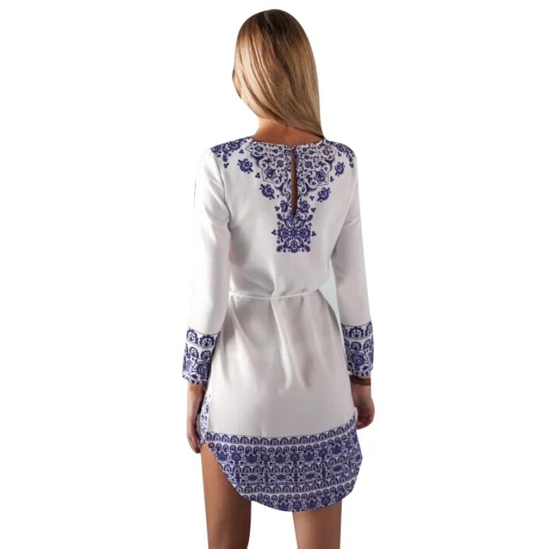 Платья с узорами фото Классический Стиль женское платье Лидер продаж синий и белый фарфор узор платье 