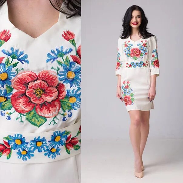 Платья с вышивкой фото В наличии 48 р. подойдёт на 46-48 р. 465 грн Белое платье с вышивкой Мальва 2020