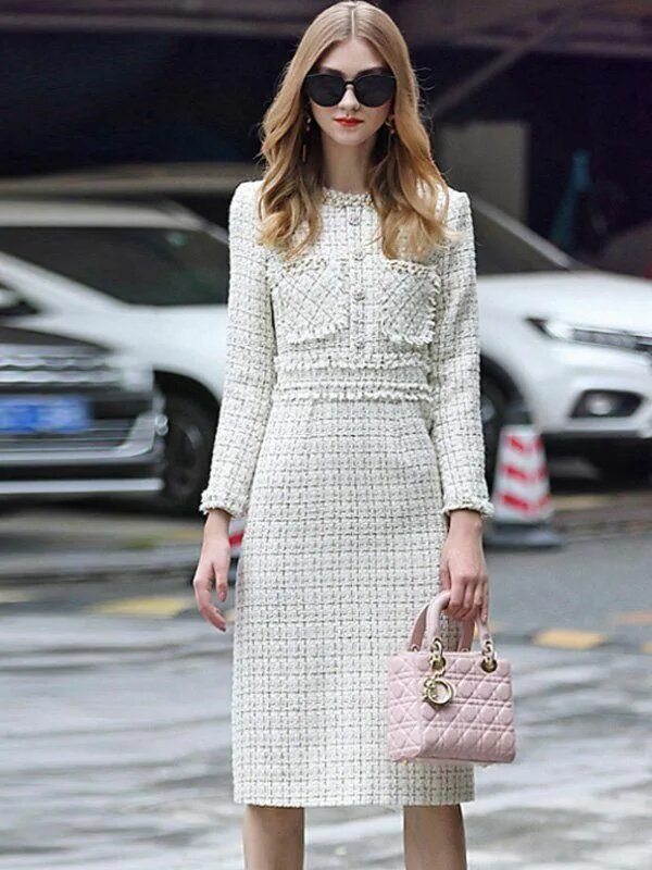 Платья шанель фото Контрастные сплошного цвета с длинным рукавом с длинными рукавами Платья womenfa