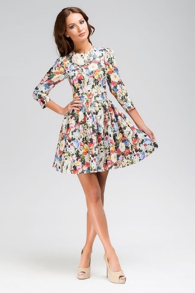 Платья смоленск каталог фото Платье белое длины мини с цветочным принтом и рукавом 3/4 (M), Женский, На любой