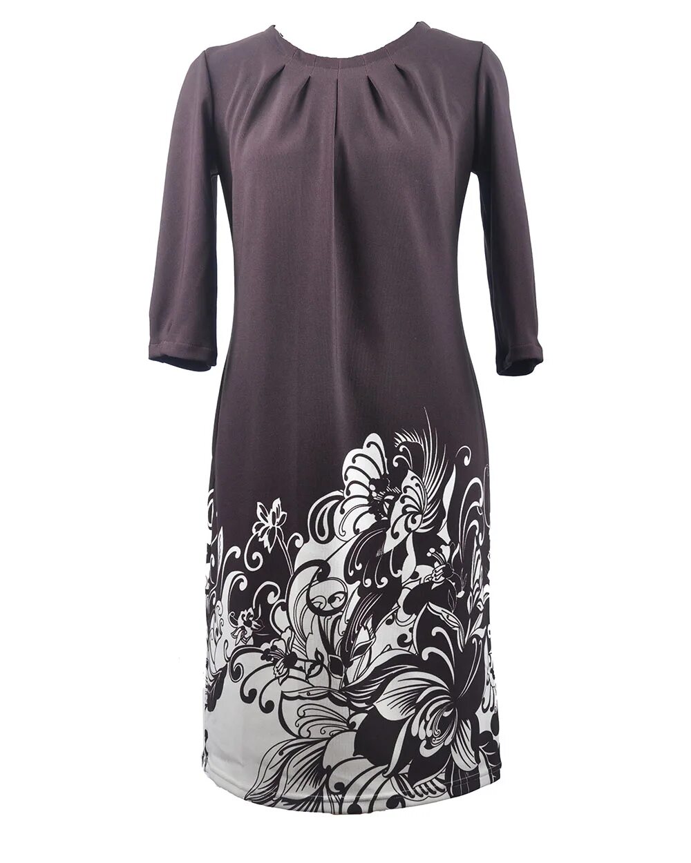 Платья смоленск каталог фото цены Платье женское с защипами коричневое с белыми цветам - купить в Москве оптом нед