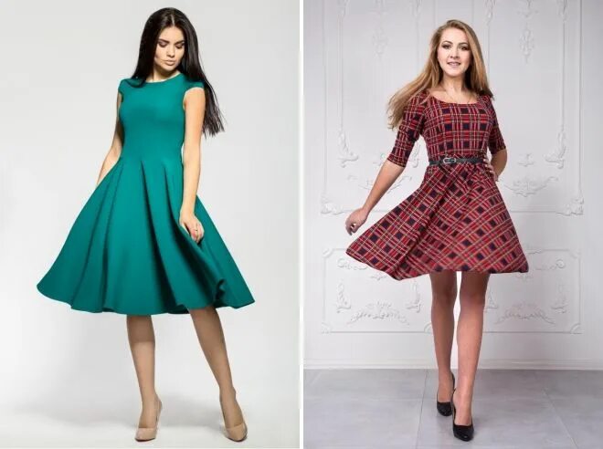 Платья солнце клеш фото Модное платье-клеш - длинное, короткое, миди, фасоны, от талии, груди, с рукавам