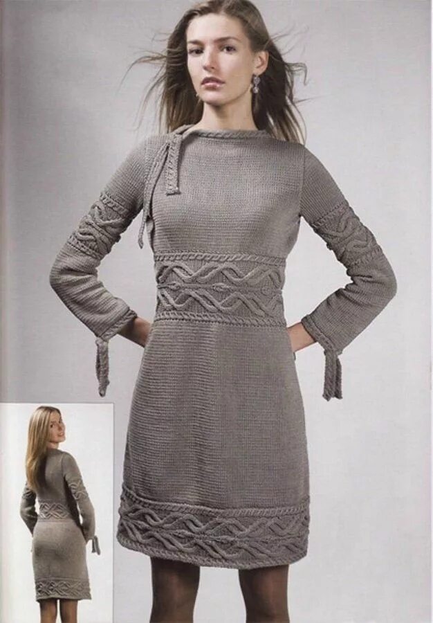 Платья спицами фото Вязание. Элегантное платье с аранами Knit dress pattern, Crochet dress pattern, 