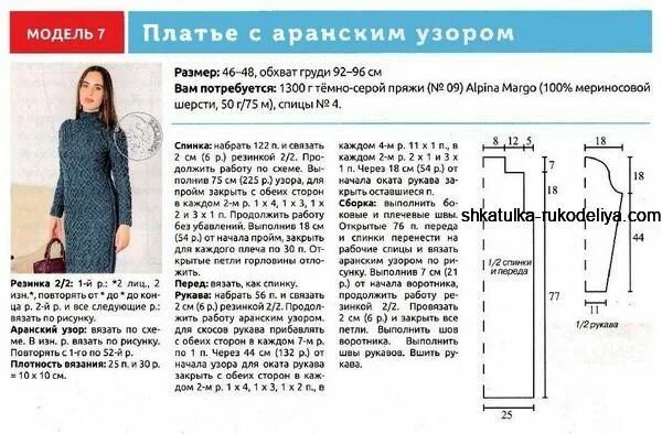 Платья спицами со схемами и описанием Платье с аранами спицами. Вязание теплые платья спицами со схемами и описанием Ш