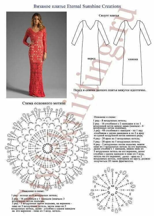 Платья связанные крючком схемы и описания VESTIDO LONGO VERMELHO MAGNÍFICO COM MOTIVOS REDONDOS Вязание крючком свадебные 