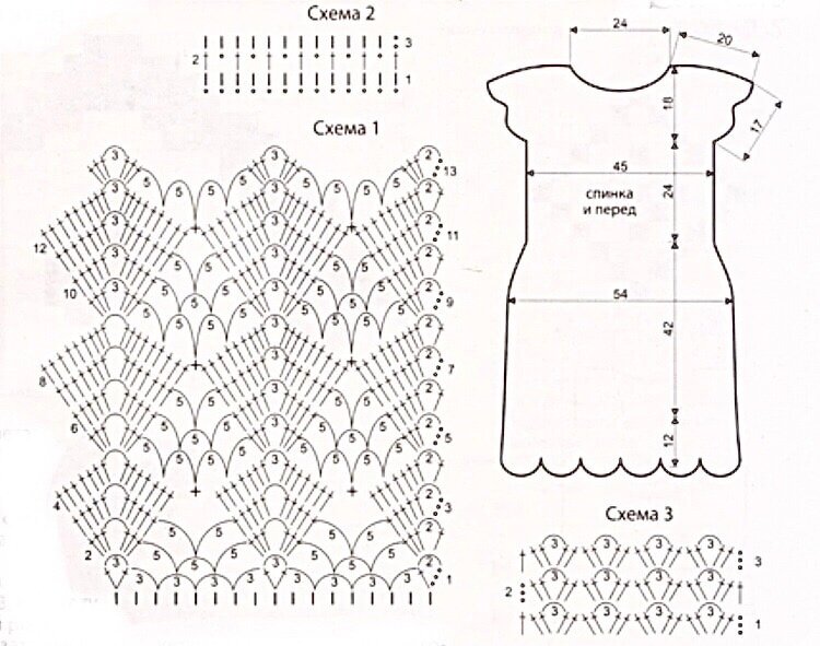 Платья связанные крючком со схемами Ажурные и изящные платья связанные крючком с описанием работы и схемами. Мания в