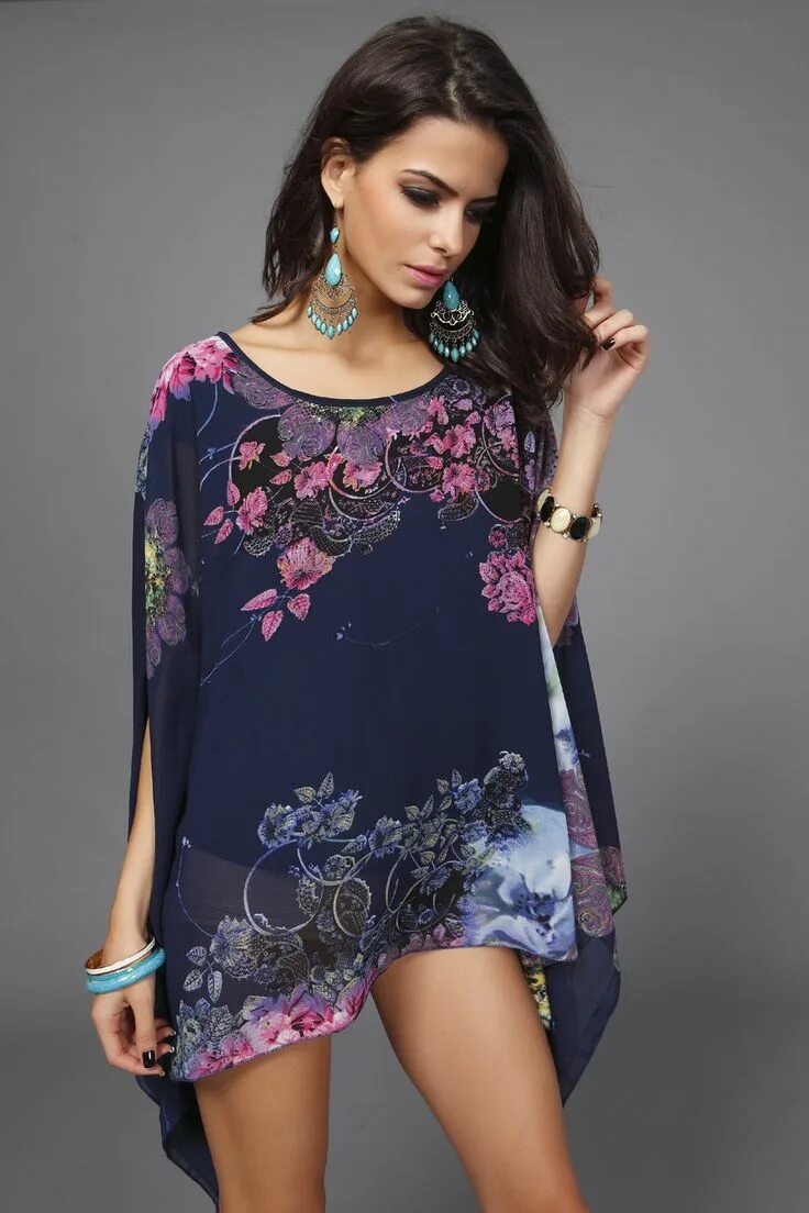 Платья туника фото 9.63US $ Hot 2017 Fashion Batwing Sleeve Floral Print Bohemian Dress Women Vinta