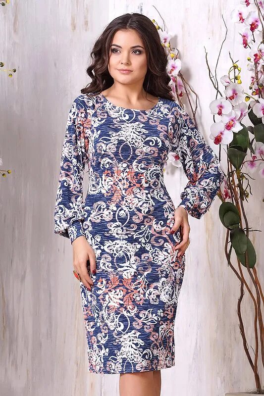 Платья в челябинске фото цены Платье 1160. Коралл. Цвет джинс. Бальпо Платья с длинным рукавом