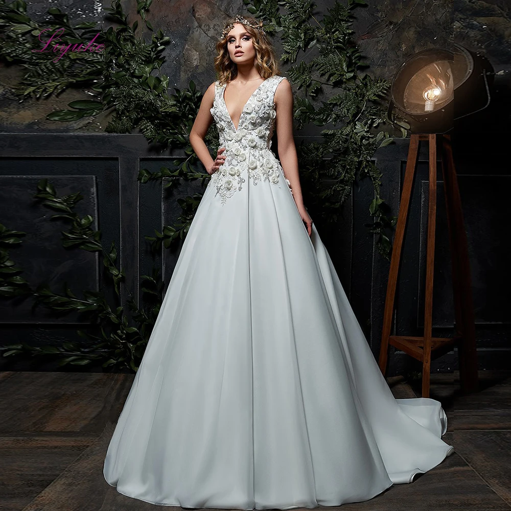 Платья в челябинске фото цены Купить Liyuke 2019 свадебное платье трапециевидной формы с v-образным вырезом и 