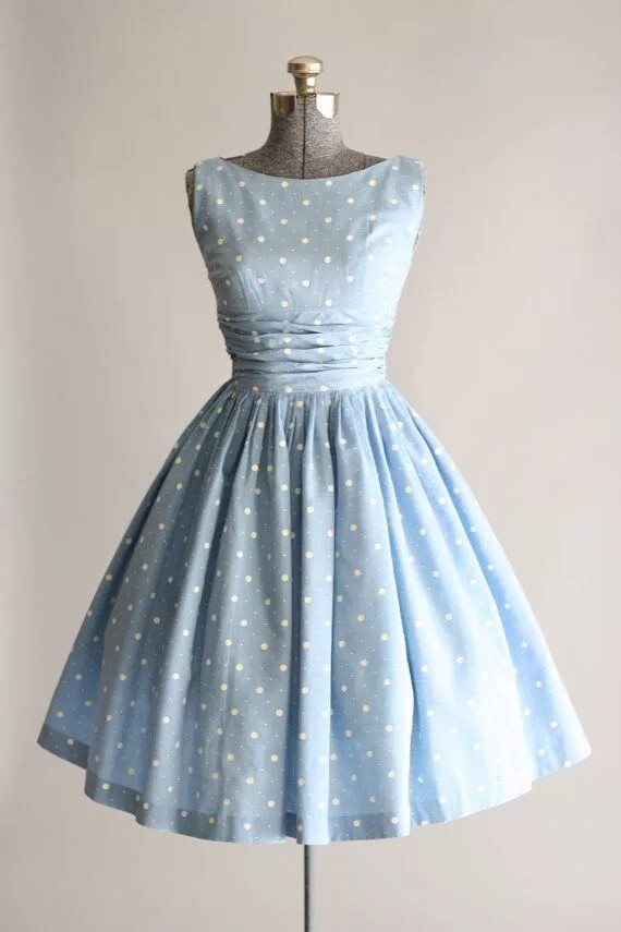 Платья в стиле 50 фото Vintage 1950s Dress / 50s Cotton Dress / Blue and White Polka Dot Dress W/ Ruchi