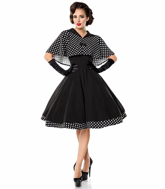 Платья в стиле 50 фото Belsira Swing-Kleid mit Cape schwarz/weiss - midi Kleider online günstig kaufen