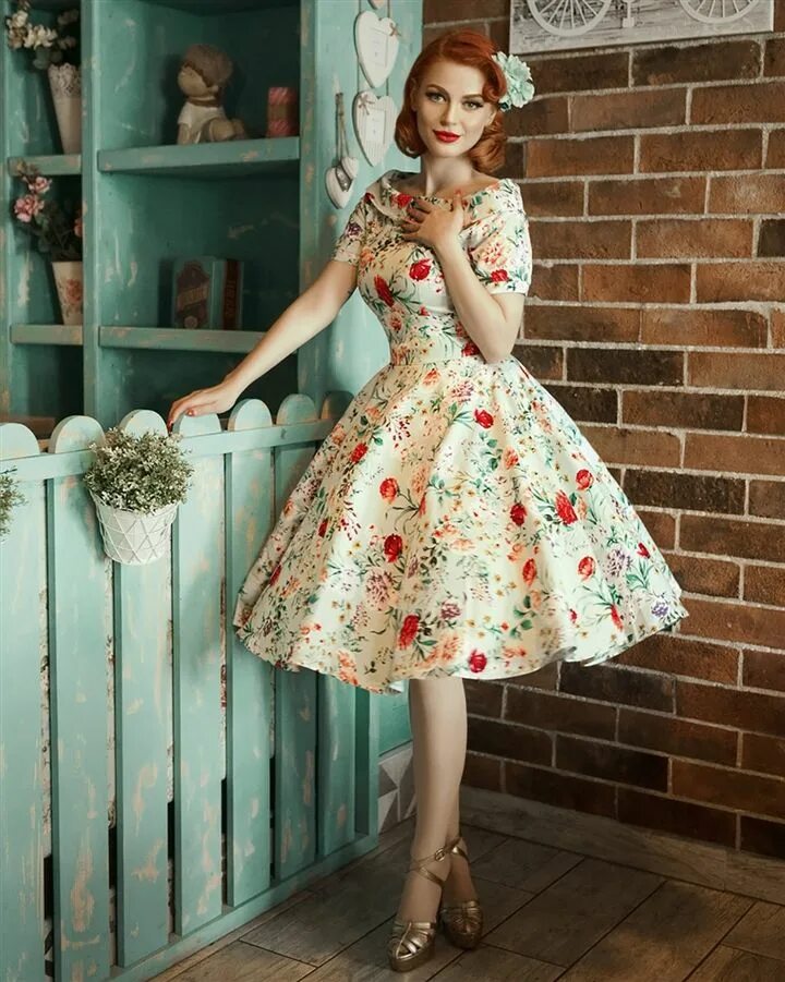 Платья в стиле 50 фото Darlene Dress Green Floral Vintage dresses, Vintage outfits, Vintage outfits 50s