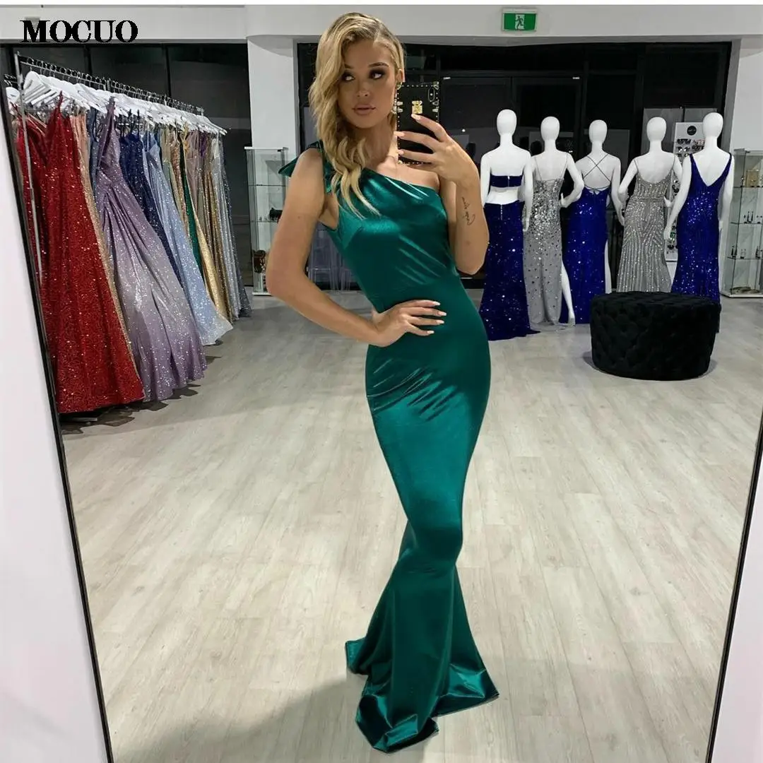 Платья вечерние фото минск Элегантные Длинные атласные Вечерние платья с бантом, платье-Русалка на одно пле