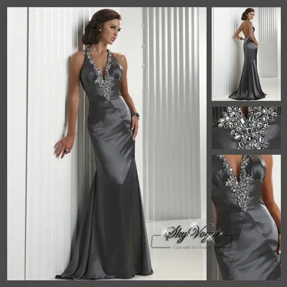 Платья вечерние интернет фото Fast-Free-Shipping-FM028-Grey-Satin-Halter-Strap-Brdal-Gown-Gown-Formal-Evening-