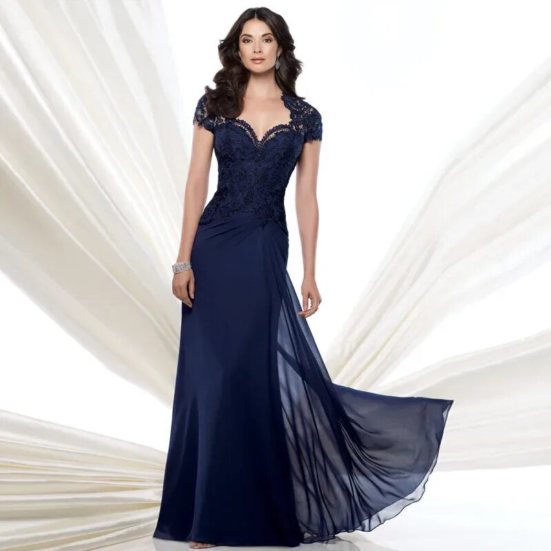 Платья вечерние на торжество фото ТРАПЕЦИЕВИДНОЕ шифоновое платье для матери невесты длиной до пола с рукавами-кры