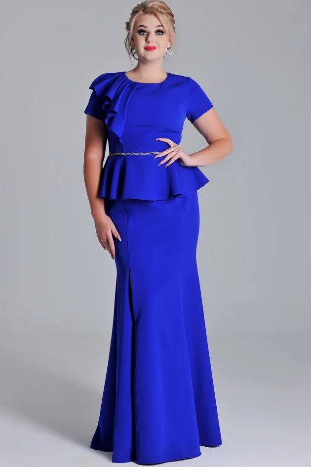 Платья вечерние на торжество фото Арт: 44-88 Вечернее платье-рыбка с баской купить в Москве. Размеры: 50-52-54-56 