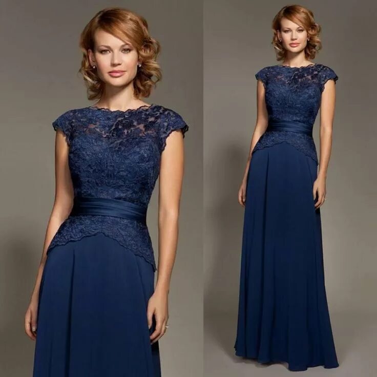 Платья вечерние на торжество фото 2015 Elegant Navy Blue Mother of the Bride's Dress with Cap Sleeve Sheath Bateau