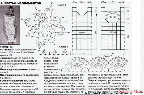 Платья вязаные крючком модные схемы Нежное платье из элементов. Вязание крючком, Вязание, Платья