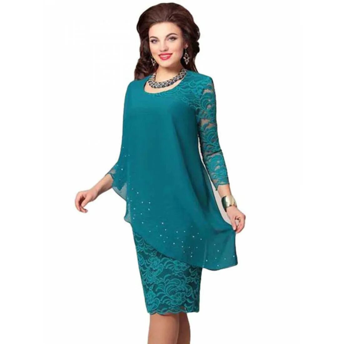 Платья женские нарядные недорого фото Темно-бирюзовое вечернее платье с кружевом женское MN051-1 в интернет-магазине Е