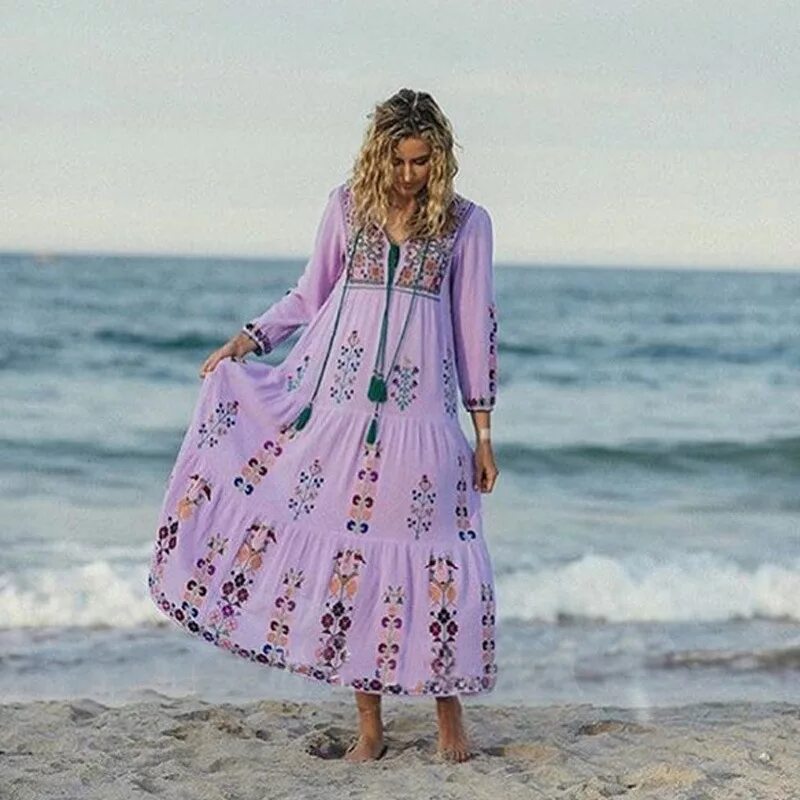 Платья женские стиль бохо купить Купить 2016 Женская вышивка цветок макси длинное платье люди моды Бохо длинное п