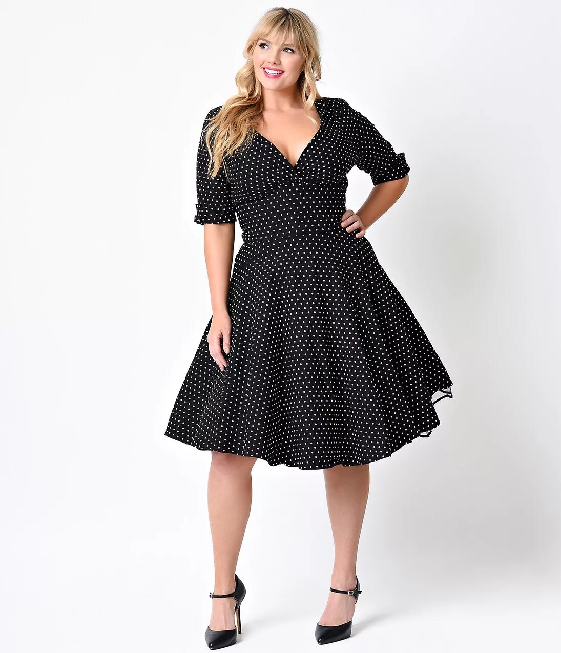 Платья женские стиль стиляги для полных женщин Ретро платье в горох за 3500 руб. для женщин с большим бюстом. Пошив ретро плать