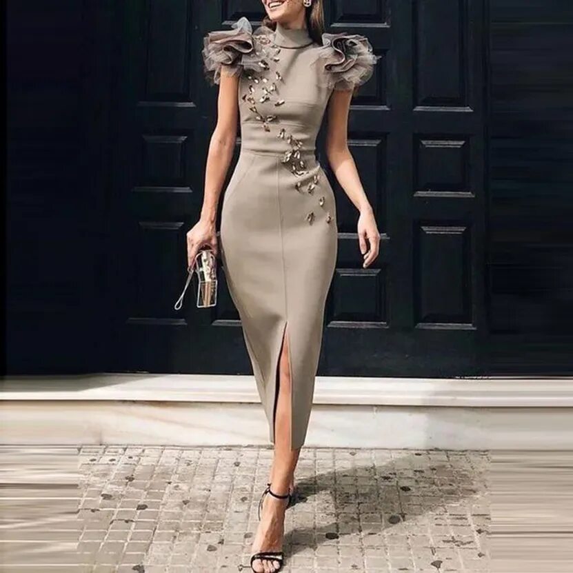 Платья женские стильные модные фото Платья Для Выпускного Вечера Русалки С Бусинами И Высоким Вырезом, Оборками, С Р