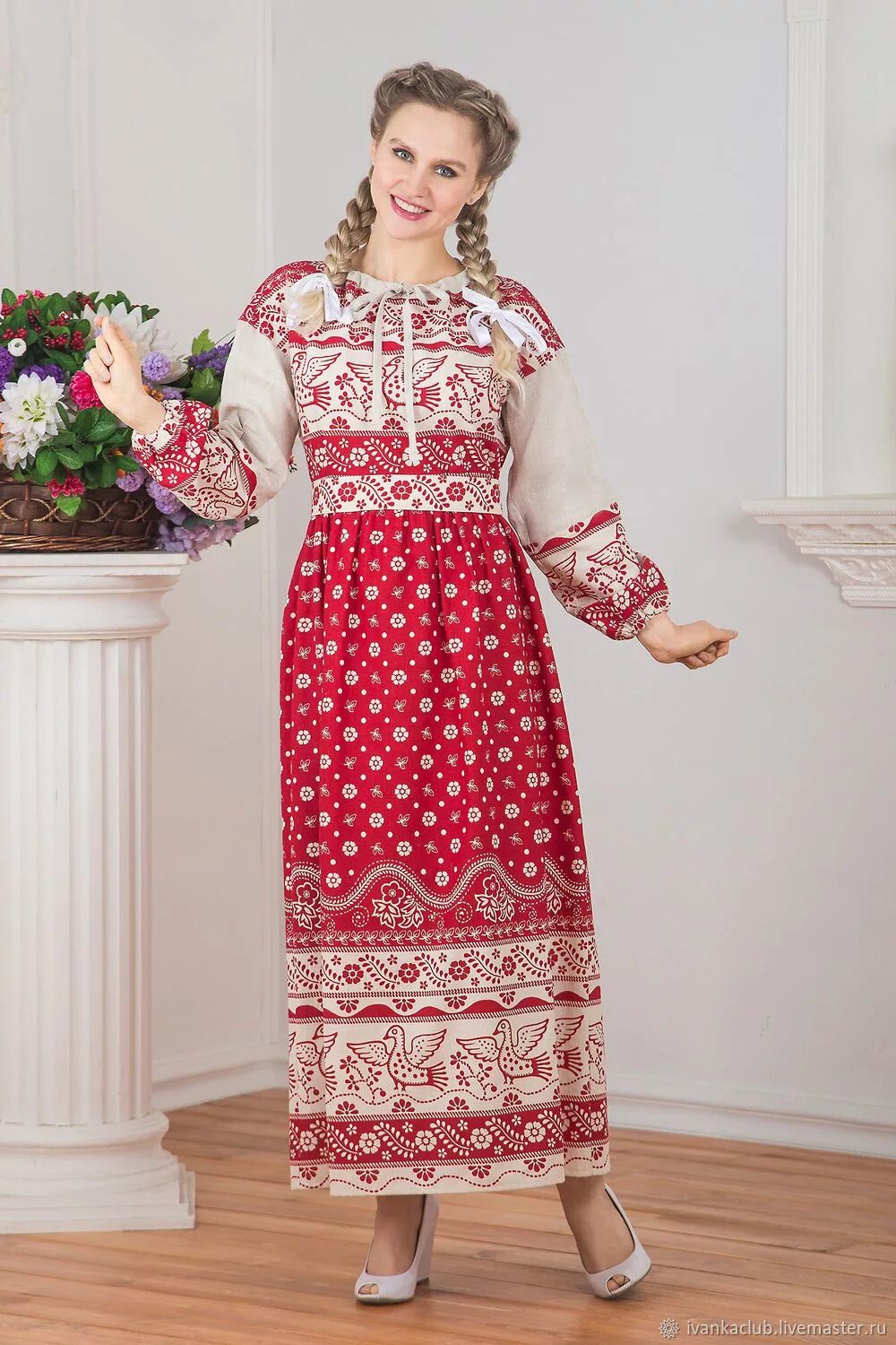 Платья женские в народном стиле Платье льняное Певчее русское народное в интернет-магазине на Ярмарке Мастеров Н