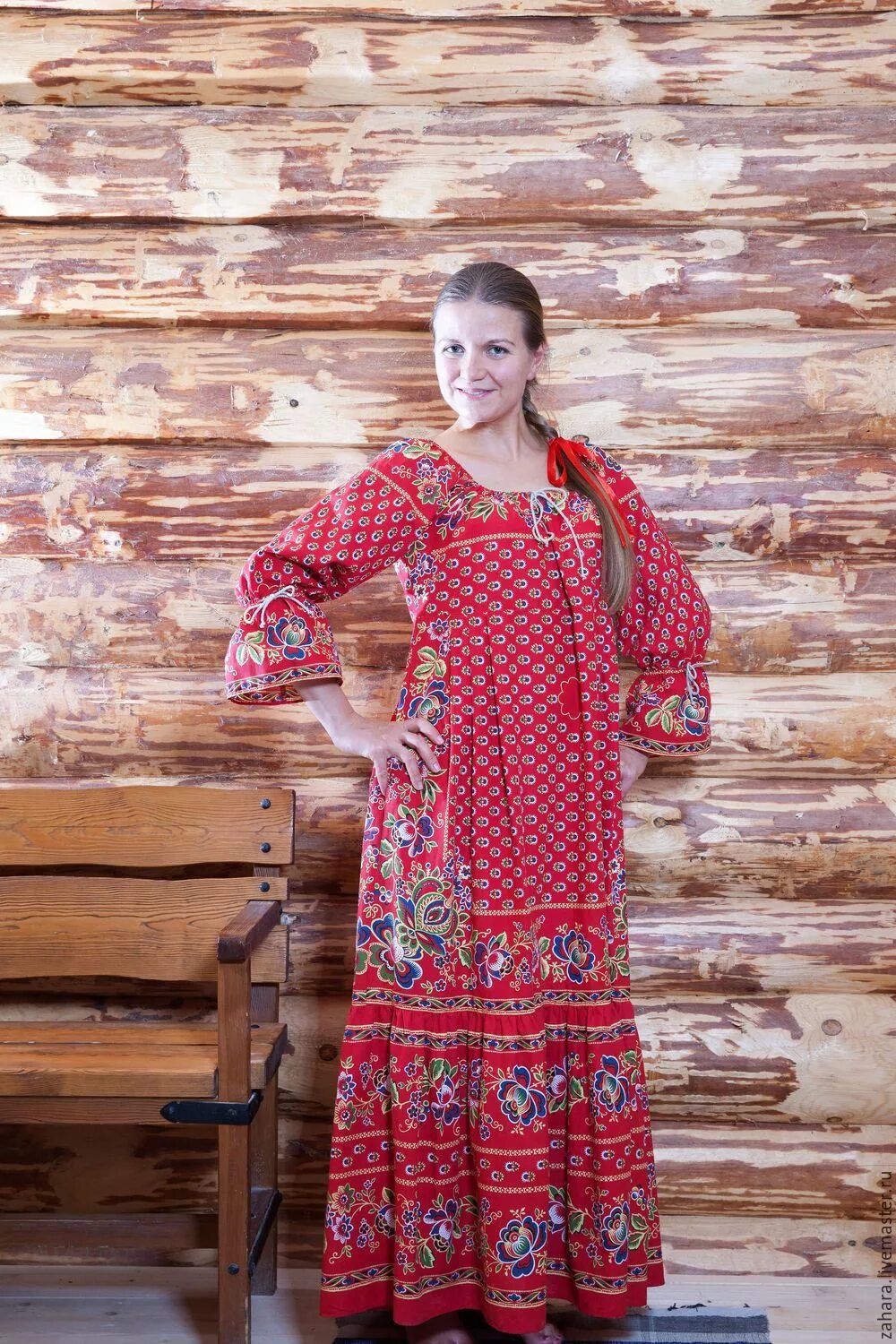 Платья женские в народном стиле Платье Матрешка ализарин в интернет-магазине на Ярмарке Мастеров Народные костюм