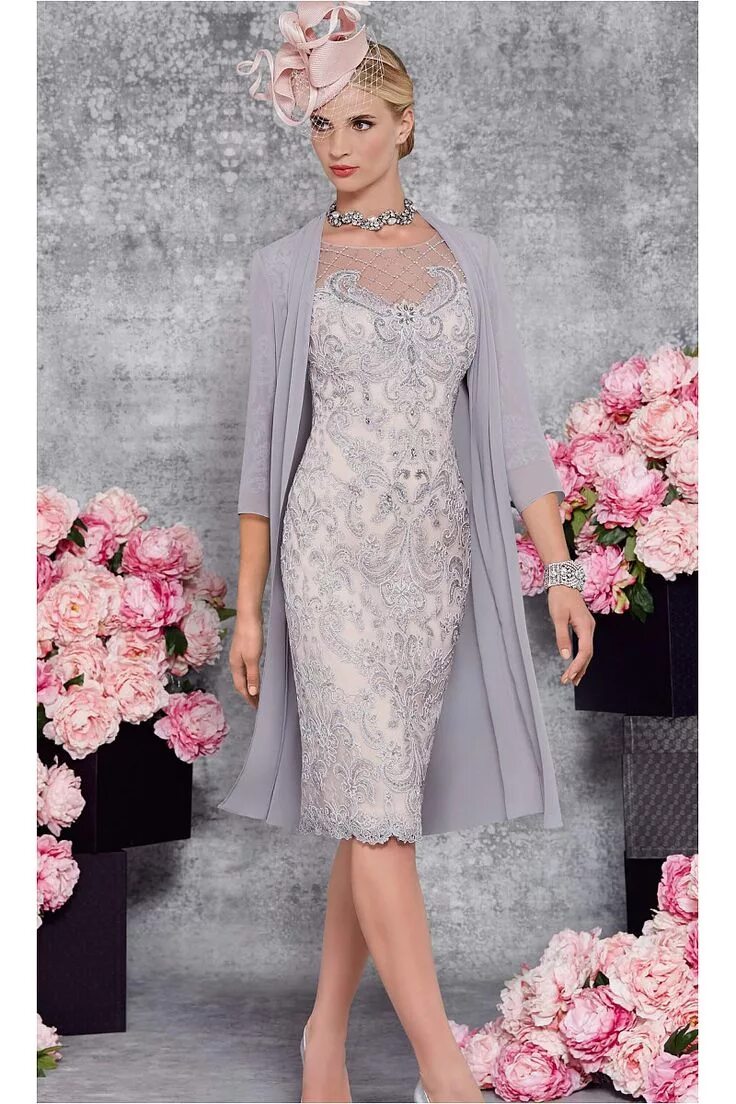 Платья женские вечерние на свадьбу фото Sheath/Column 3/4 Sleeves Knee-length Mother of the Bride Dresses (Jacket includ