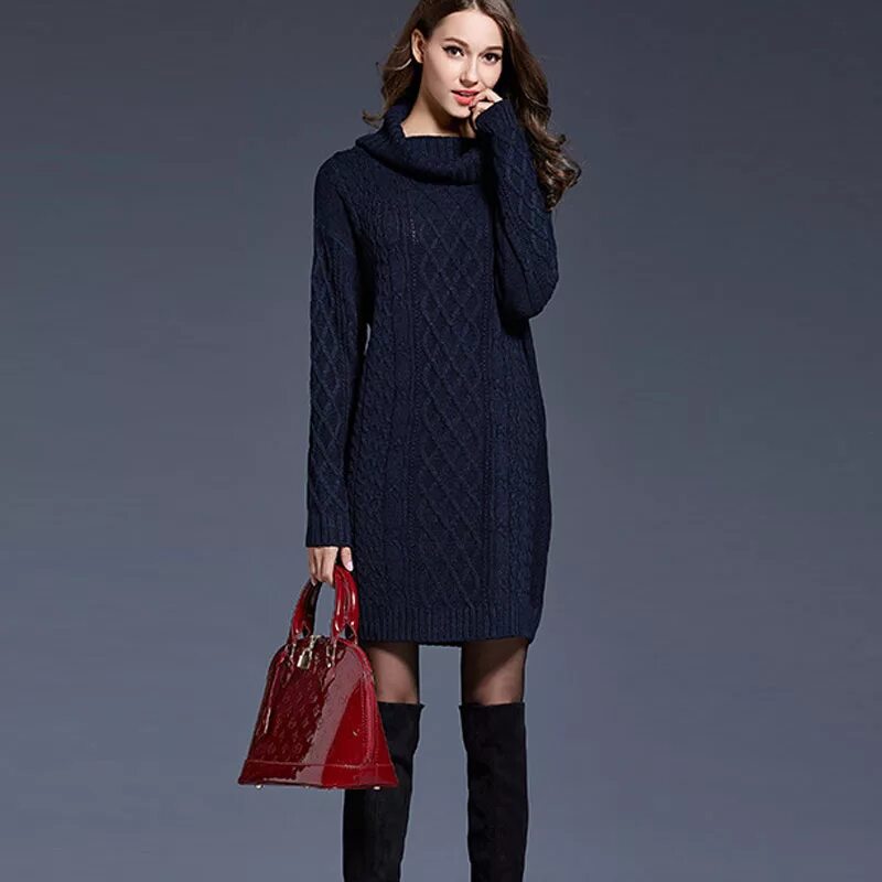 Платья зима фото JYConline Winter Sweater Dress Turtleneck Pullover Knitted Dresses Women Autumn 