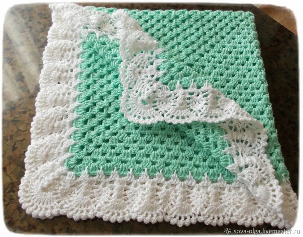Плед детский крючком схемы фото Вязаный плед для новорожденного "Мятный". в интернет-магазине на Ярмарке Мастеро