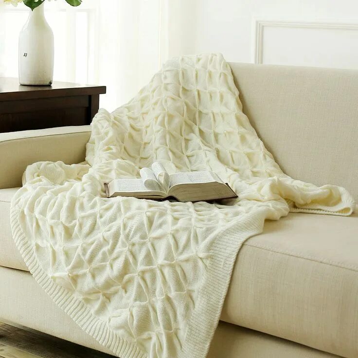 Плед фото схема home d?cor on a budget Knitted White Throw Blankets Bed Blanket by 100% cotton (