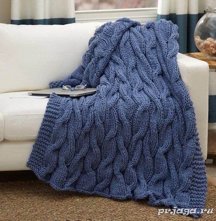 Плед фото схема Плед спицами выполнен косами с подробной схемой и описанием работы Free chunky k