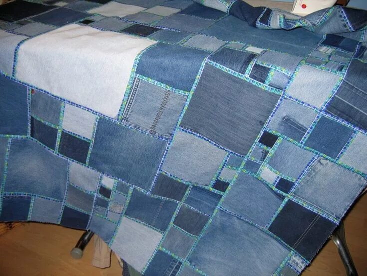 Плед из джинсов фото Kit for 60" X 80" Denim Quilt Лоскутное одеяло, Джинсовые поделки, Джинсовые оде