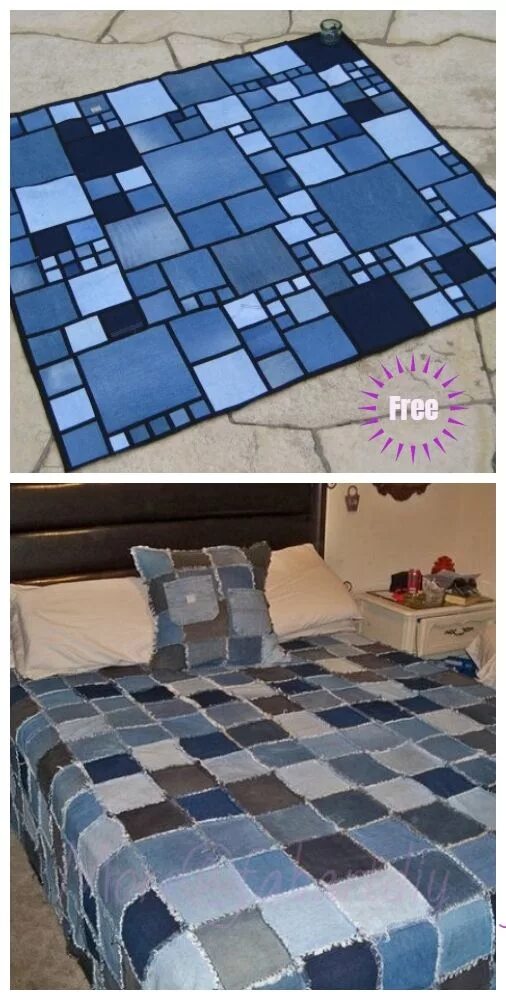 Плед из джинсов фото Denim Rag Quilt DIY Tutorial