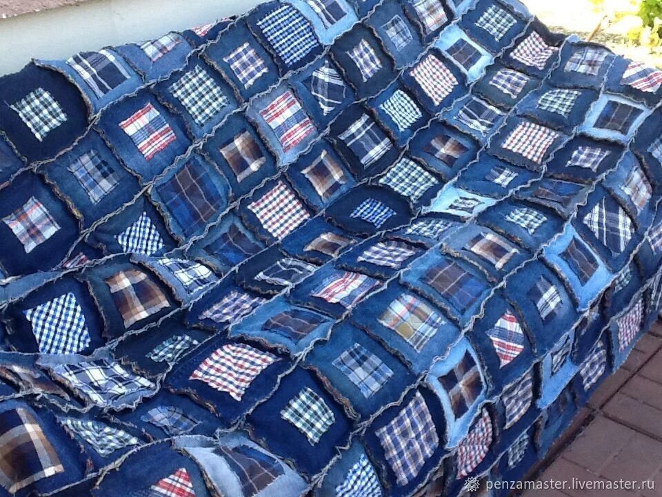 Плед из джинсов фото Лоскутное покрывало из джинс в интернет-магазине на Ярмарке Мастеров Пледы, Пенз