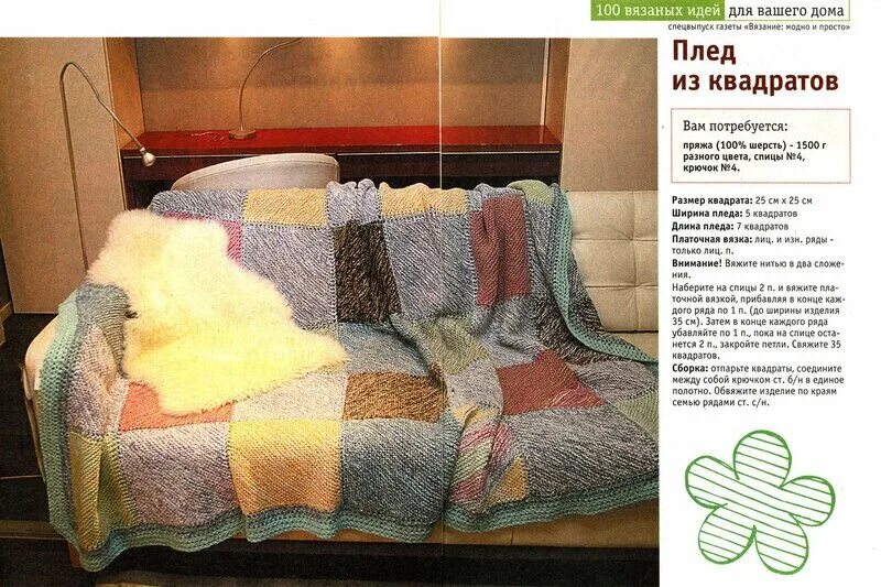Плед из квадратов спицами описание схемы фото Вязаные пледы спицами и крючком для детей и взрослых - чудесный подарок на Новый