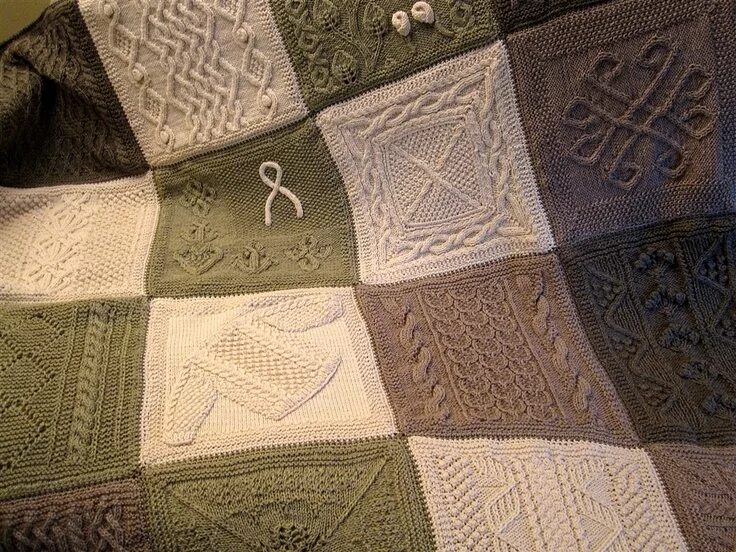 Плед из квадратов спицами описание схемы фото Hot-Flashed Funk: Gaining on the Great American Aran Afghan Blanket knitting pat