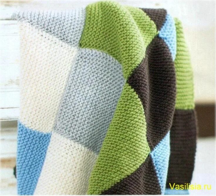 Плед из квадратов спицами описание схемы фото Детский плед спицами из квадратов схема Вязание спицами и крючком Схемы вязания,