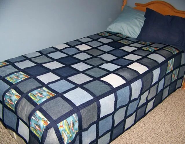 Плед из старых джинсов своими руками фото Что можно сделать из старых джинс? Kot yorgan, Battaniye, Örtü desenleri